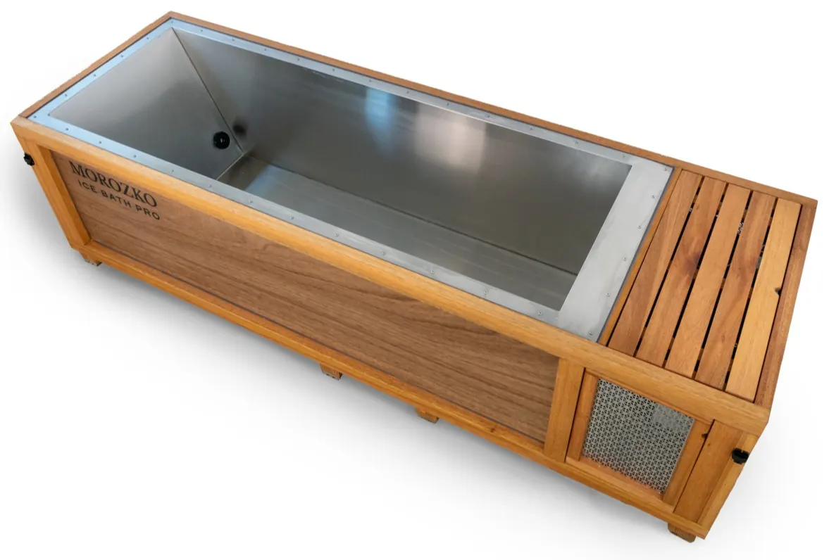 Morozko PRO with a wood exterior and steel tub, maker's photograph.