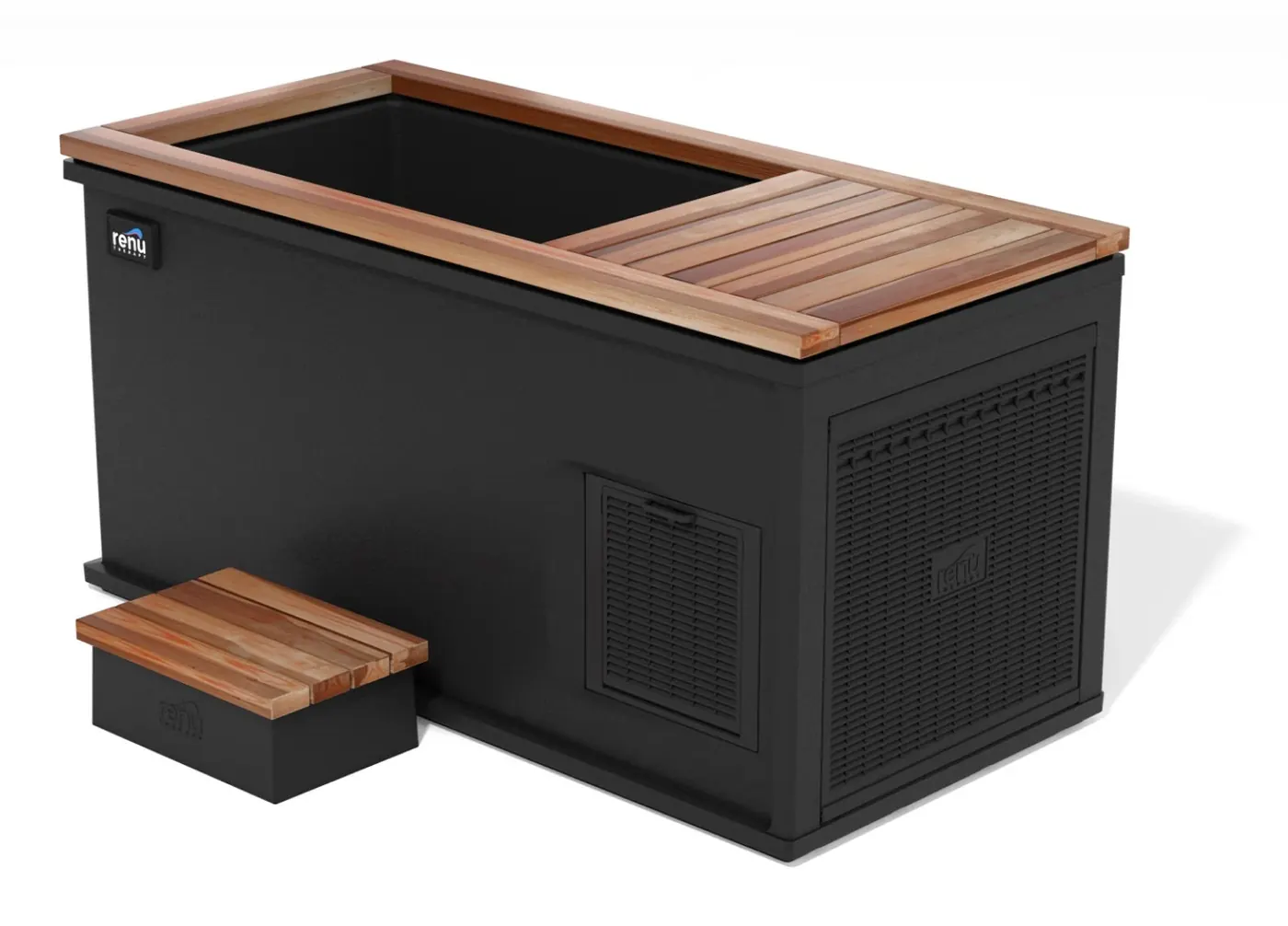 Renu Therapy Cold Stoic 2.0 in Meterous Black with a California Redwood top, maker's render.